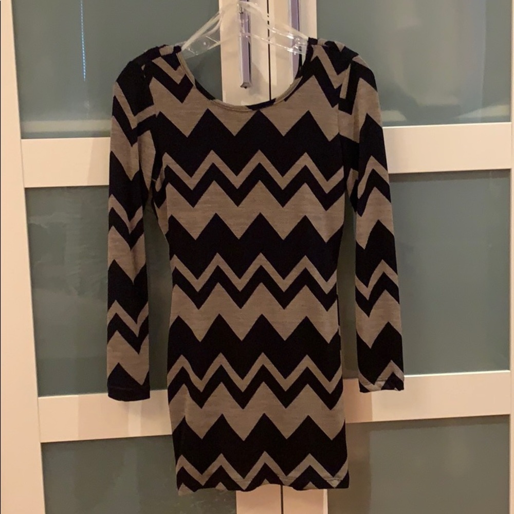 ALT.B Navy & Grey Chevron Bodycon Mini Dress